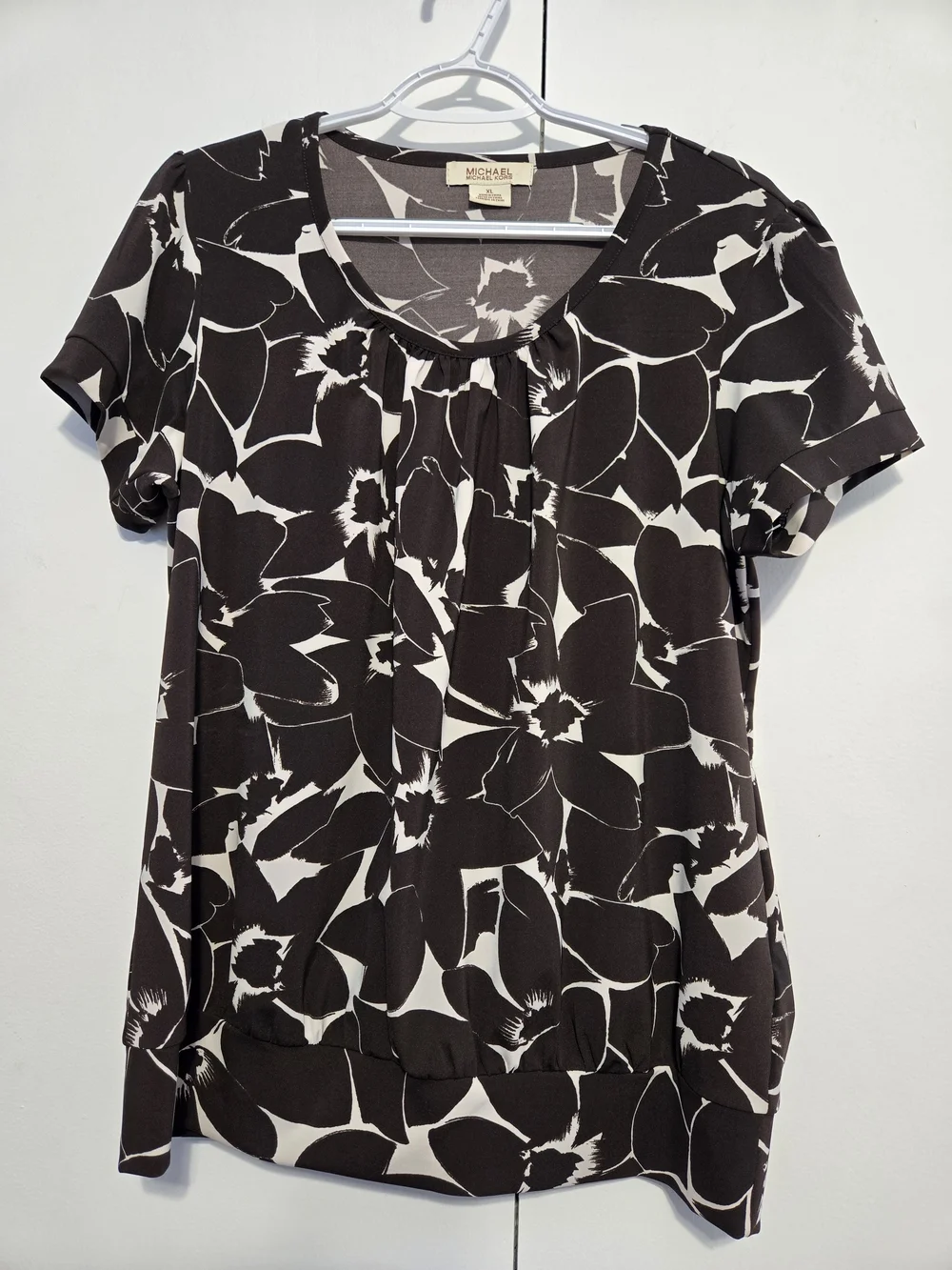 Michael Michael Kors XL Brown White Floral‎ Blouse Stretch Top